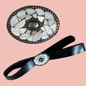 MEXX Black Belt with Mother of Pearl Mosaic Buckle – Size M